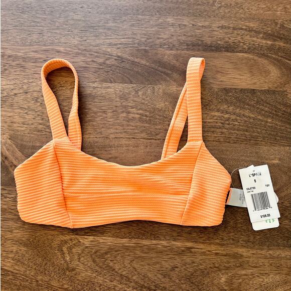 L Space Jess Ribbed Bikini Top in Tangy Pullover Peach Light Orange Sz Small - Picture 3 of 5